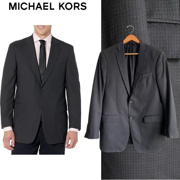 $350‼️Michael Kors Wool Sport Coat Blazer Suit Jacket Charcoal Gray Check 42R - Picture 1 of 8